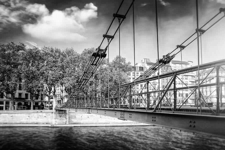 Saint Vincent Bridge Lyon France Black and White  Photograph by Carol Japp