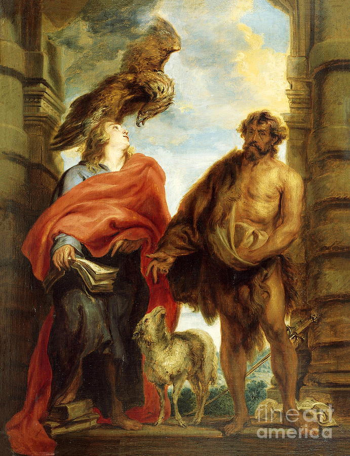 Saints John the Baptist and John the Evangelist Painting by Sir Anthony van Dyck