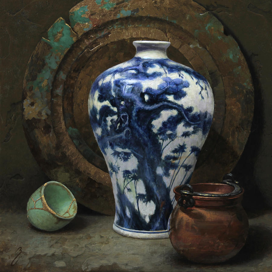 Saki Cup with Kintsugi Painting by Bruno Capolongo