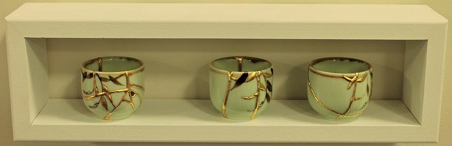 Saki Cups with Kintsugi Ceramic Art by Bruno Capolongo