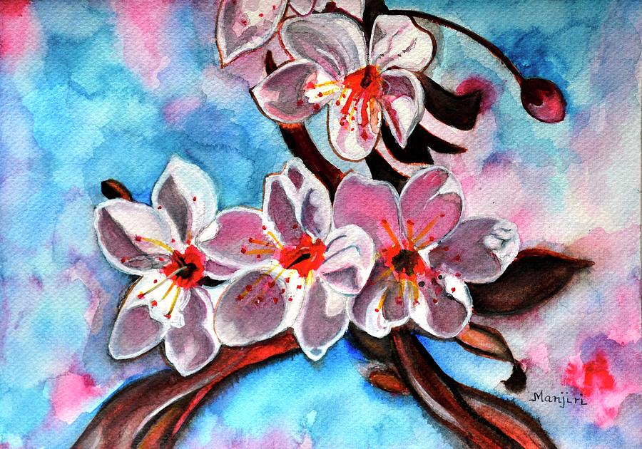 Sakura flowers Japanese Cherry Blossom Painting by Manjiri Kanvinde