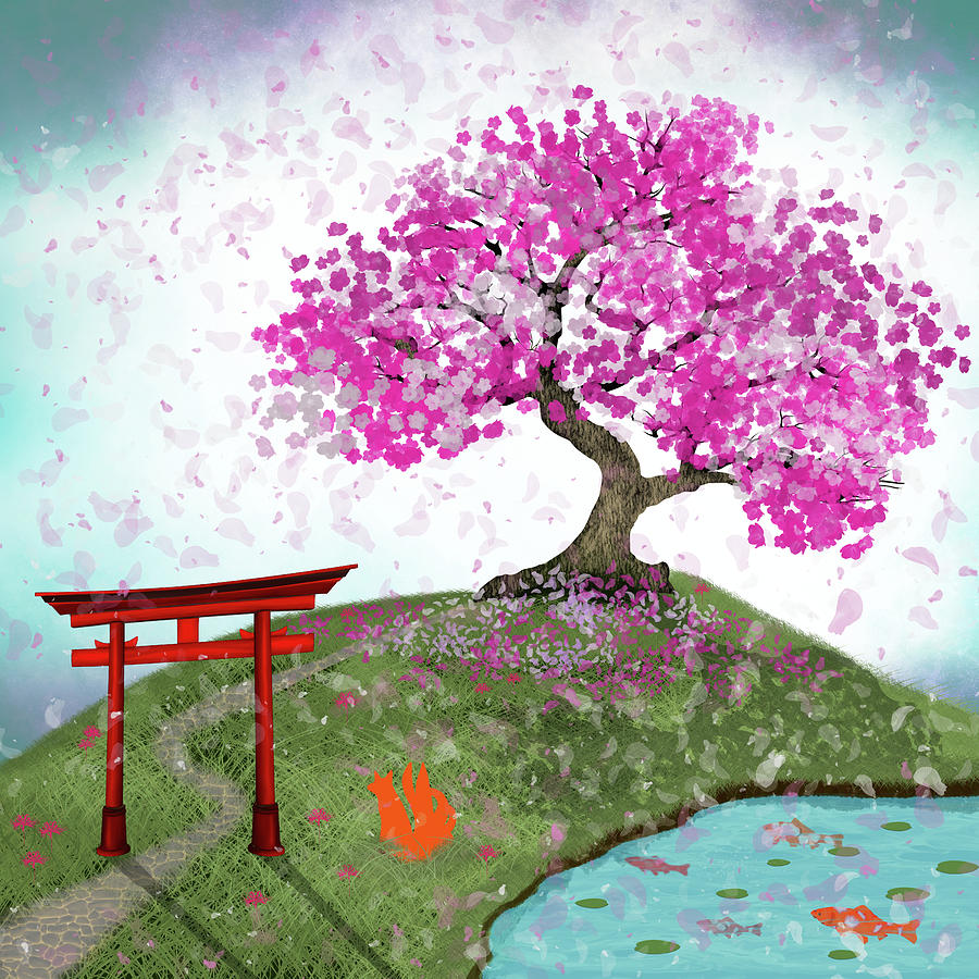 Sakura Tree Digital Art by Anastasiya Malakhova