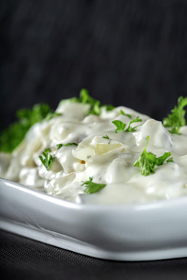 Salad of marinated fish with mayonnaise sauce and herbs Photograph by Sebastian Radu