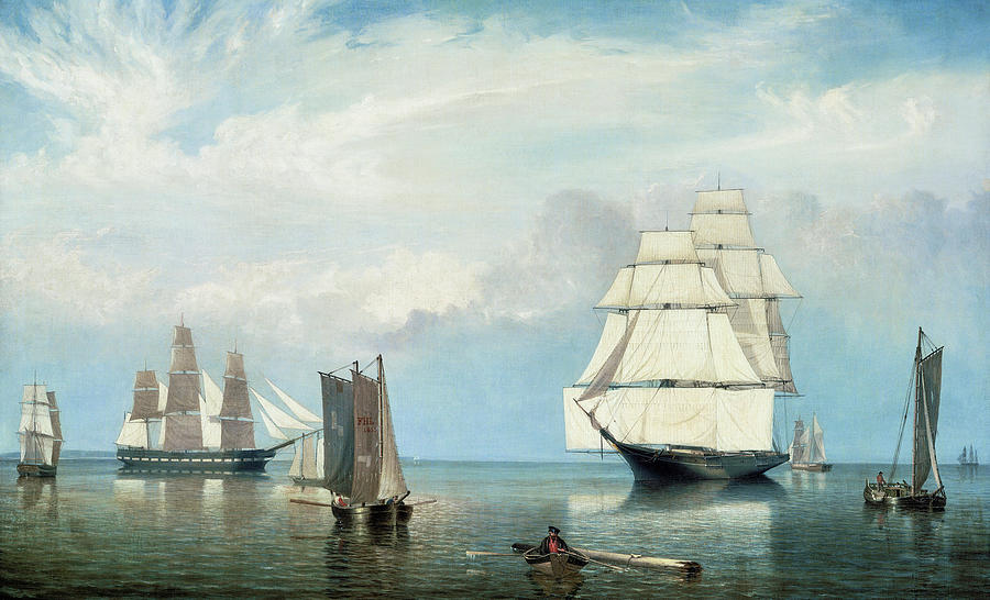 Salem Harbor by Fitz Henry Lane 1853 #1 Painting by Fitz henry Lane