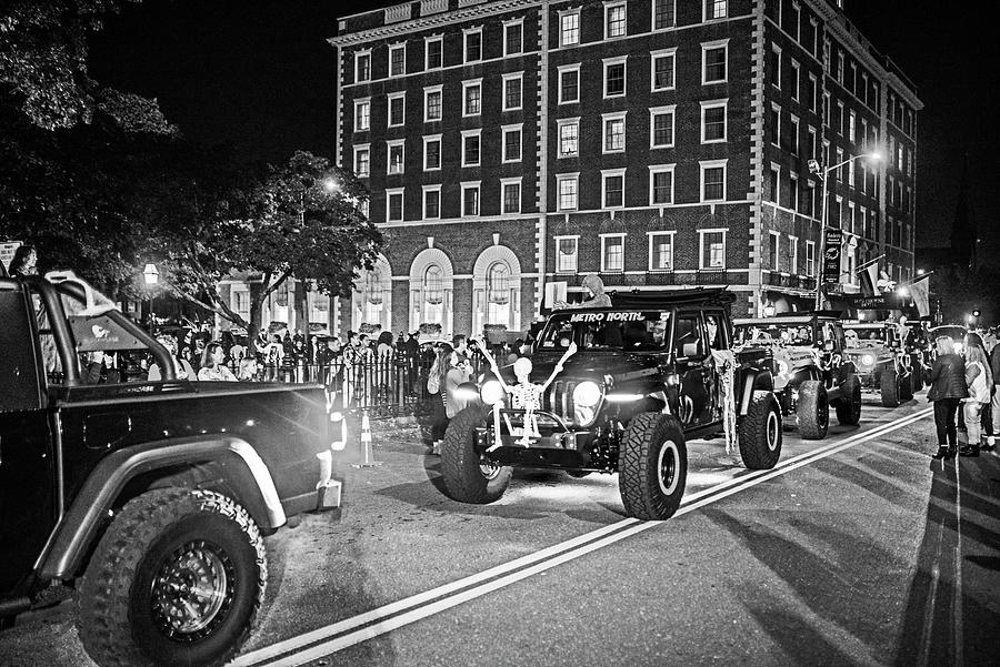 Salem MA Halloween Parade Jeeps Black and White Photograph by Toby McGuire