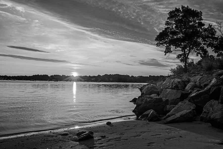 Salem Massachusetts Sunrise Forest River Park Beach Black and White Photograph by Toby McGuire