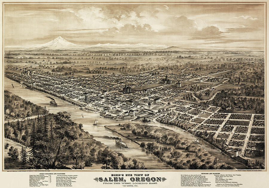 Salem Photograph - Salem Oregon Birds Eye View Antique Map 1876 by Carol Japp