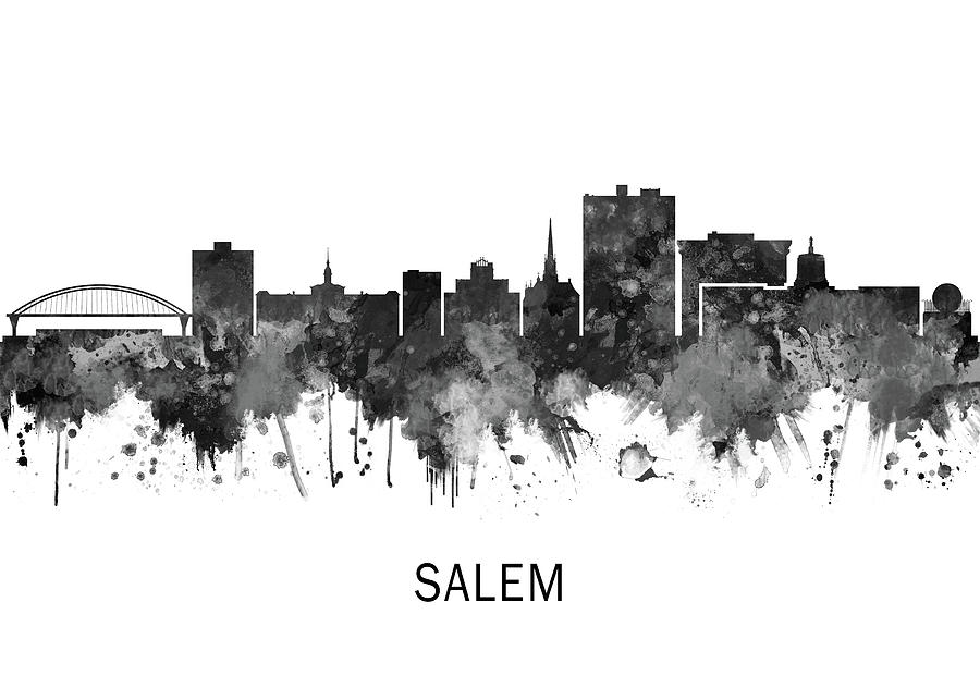 Salem Oregon Skyline BW Mixed Media by NextWay Art - Fine Art America