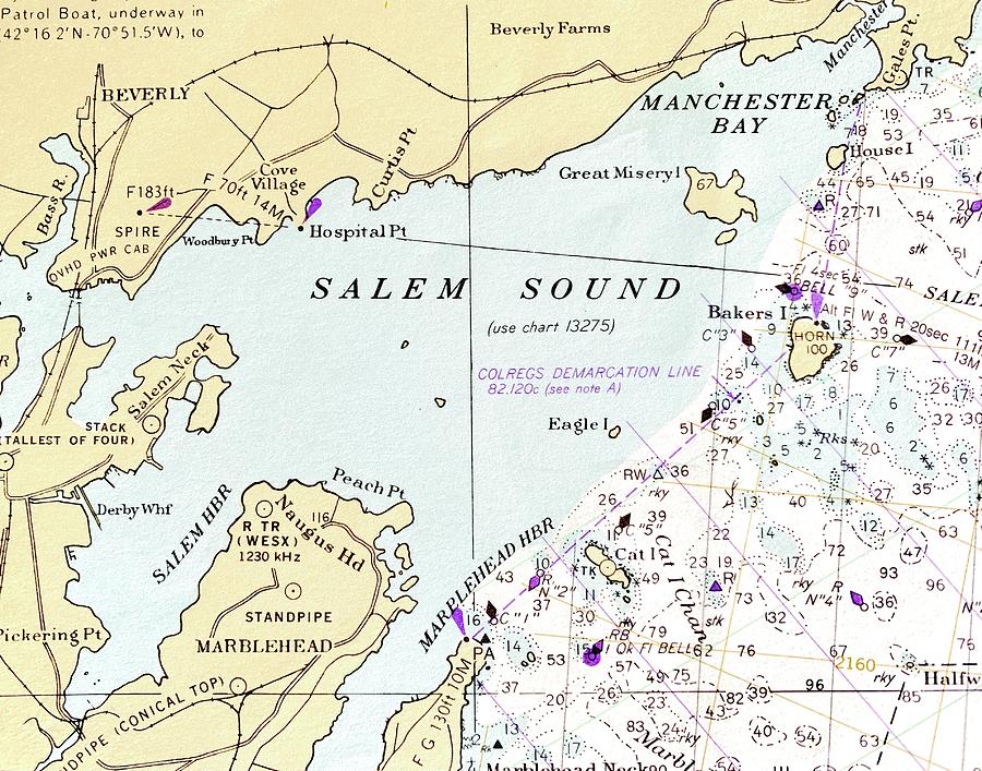 Salem Photograph - Salem Sound Nautical Chart  by Modern Art