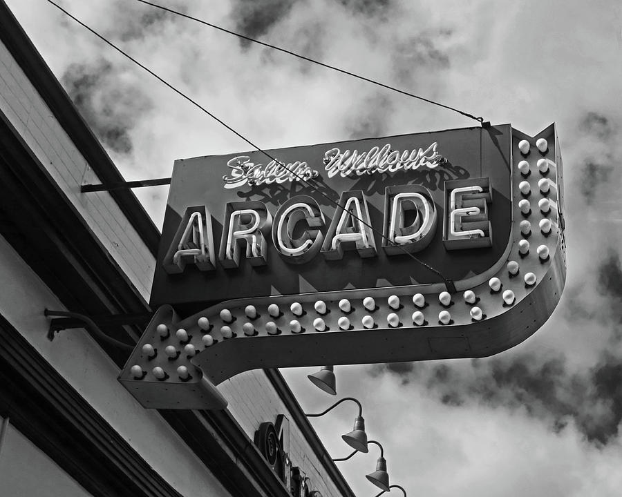 Salem Willows Arcade Sign Salem MA Black and White Photograph by Toby McGuire