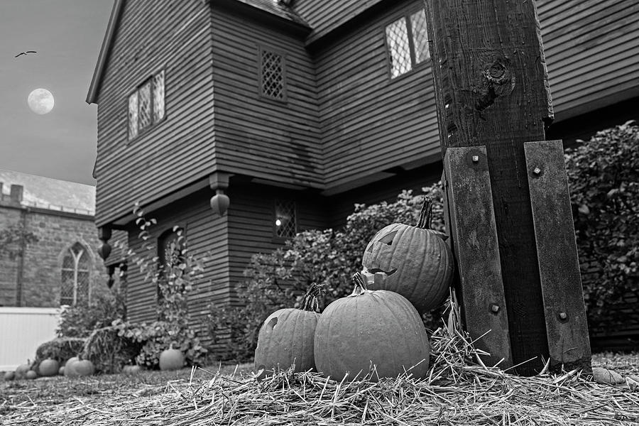 Salem Witch House at Halloween Salem MA Black and White Photograph by Toby McGuire