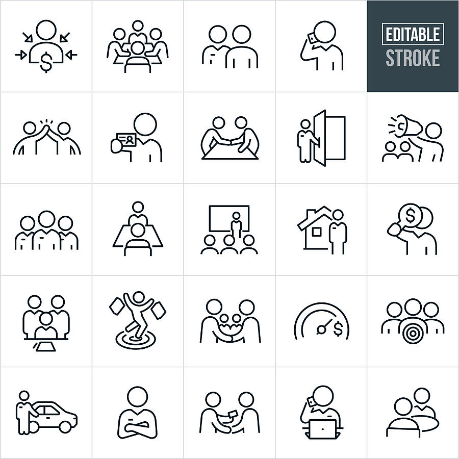 Sales Thin Line Icons - Editable Stroke Drawing by Appleuzr
