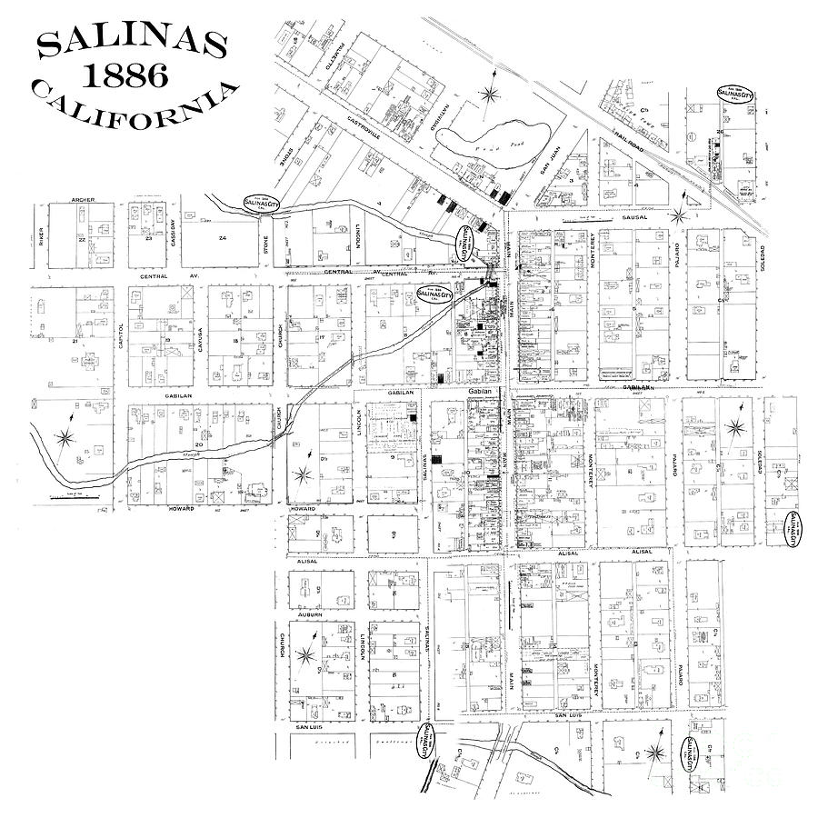 Map Photograph - Map of Salinas, California 1886 by Monterey County Historical Society