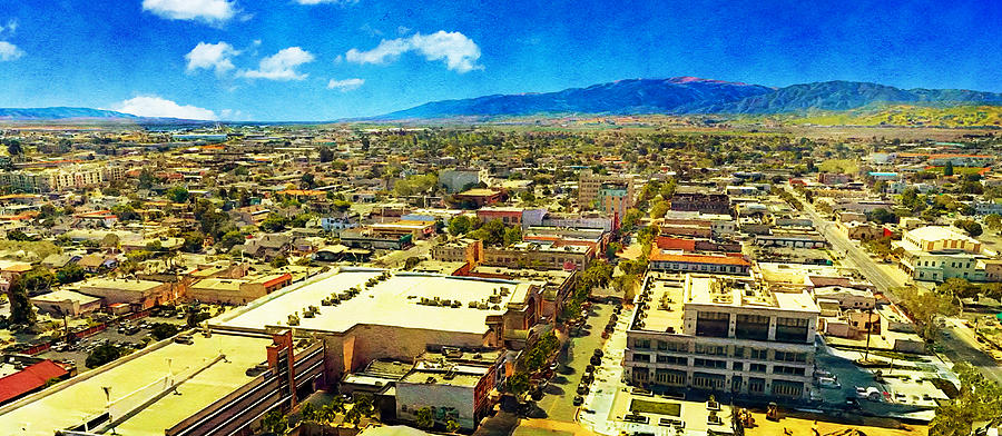 Skyline of downtown Salinas, California - digital painting Digital Art by Nicko Prints