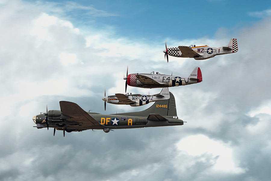 B-17 Flying Fortress Digital Art - Sally B and Her Little Friends by Airpower Art