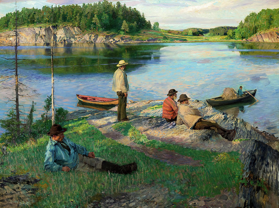 Salmon Fishers at Nesoya, 1891 Painting by Eilif Peterssen - Pixels