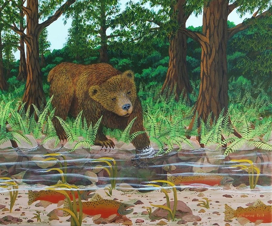 Salmon Fishing Painting by Katherine Young-Beck