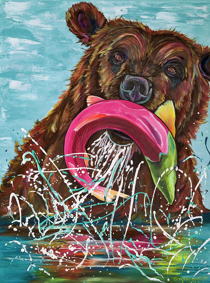 Salmon Meets Bear Painting by Patti Schermerhorn