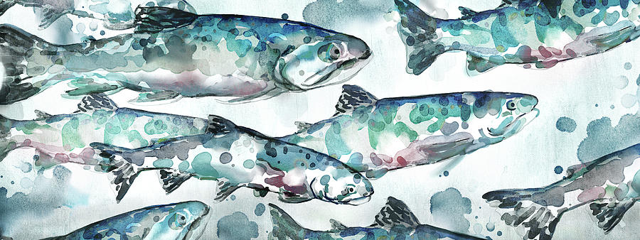 Salmon Painting - Salmon Party by Mauro DeVereaux