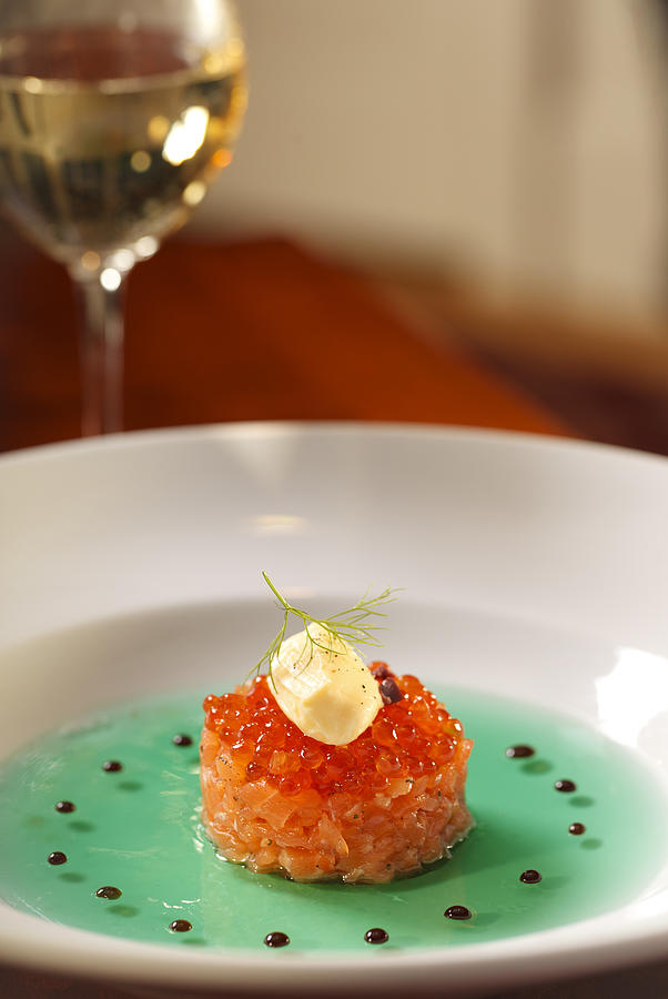 Salmon Tartar with Roe in restaurant Photograph by Jon Lovette