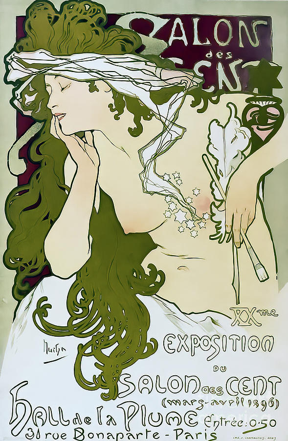 Salon des Cent 20th Exhbitition Poster Paris 1896 Drawing by M G Whittingham