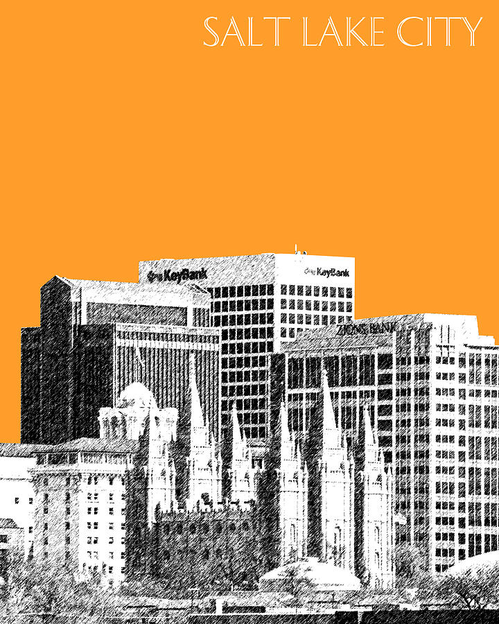 Salt Lake City Skyline - Orange Digital Art