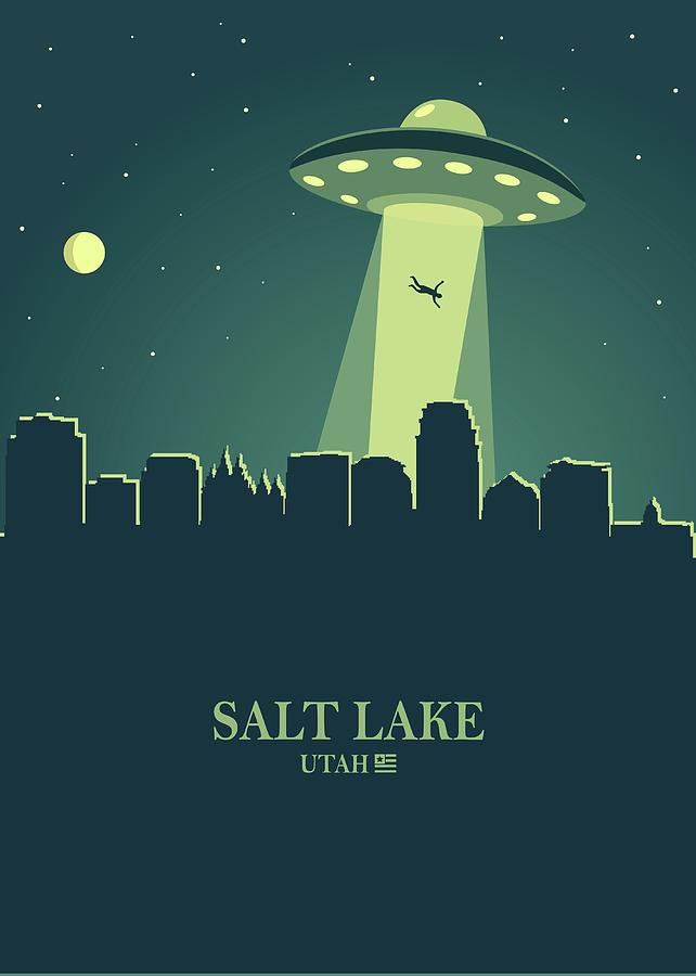 Salt Lake City Skyline Ufo Night Digital Art