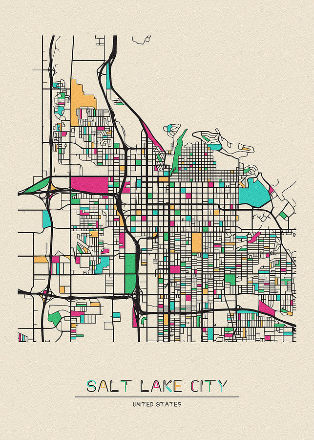 Memento Movie Drawing - Salt Lake City, Utah City Map by Inspirowl Design