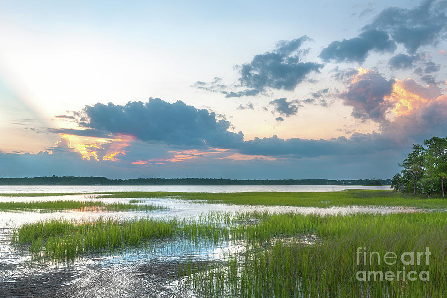 Sunset Photograph - Salt Marsh Heavenly Light - Charleston South Carolina by Dale Powell