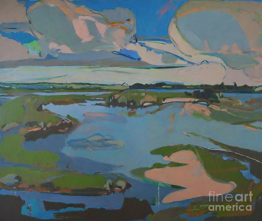 Abstract Painting - Salt marshes on the isle of juist Painting north sea sky low tid by N Akkash