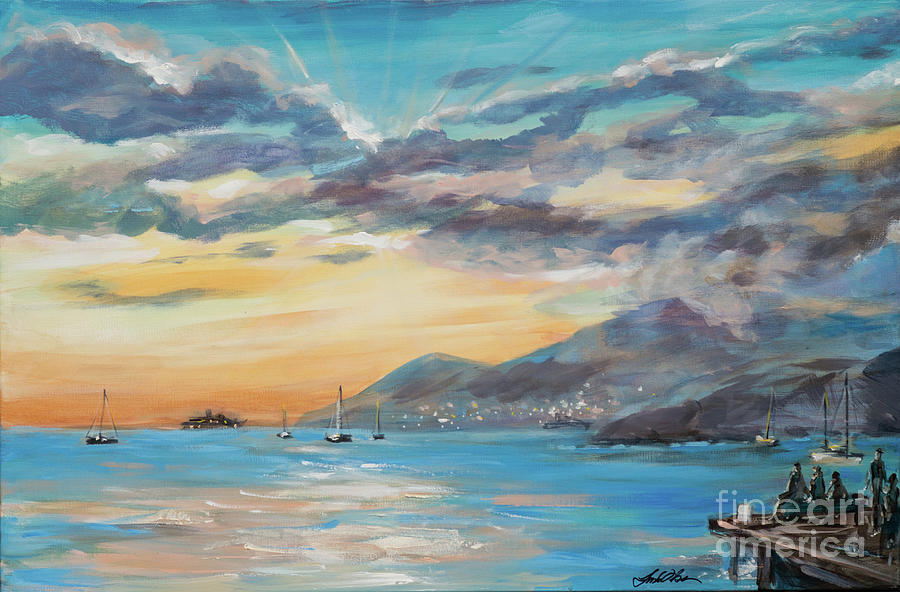 Salt Plage Sunset Dock Painting by Linda Olsen