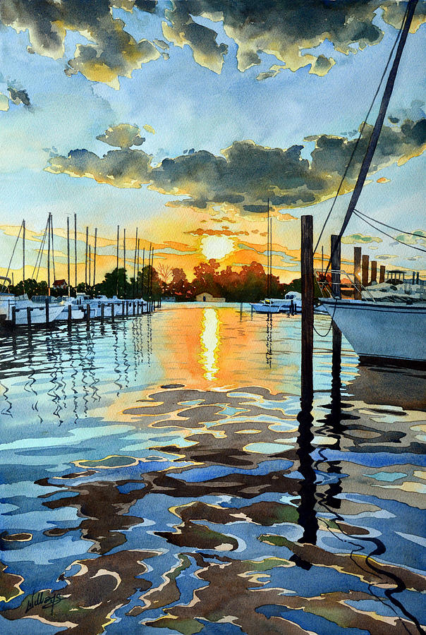 Salt Water Sunset Painting by Mick Williams