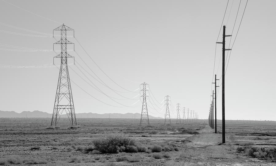 Black And White Photograph - Salton Sea Power Lines by William Dunigan