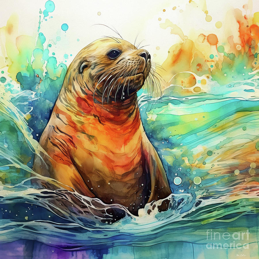 Fish Painting - Salty Sea Lion by Tina LeCour