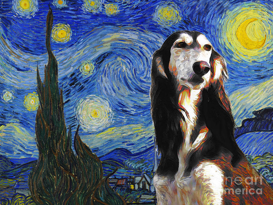 Saluki Van Gogh Art Starry Night Painting by Sandra Sij