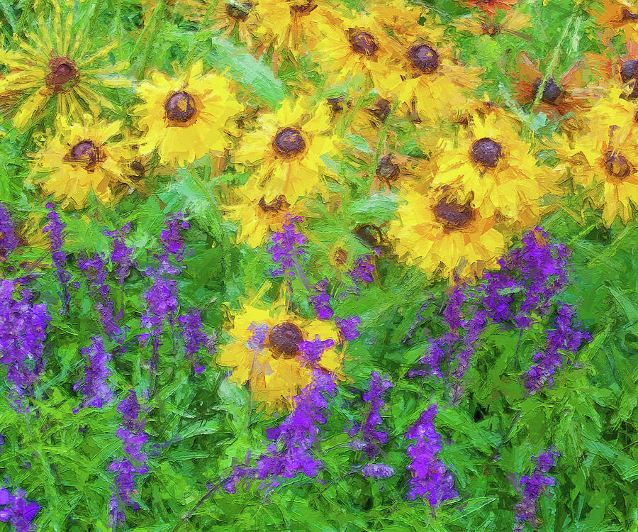 Salvia and Sunflowers Digital Painting Photograph by Hermes Fine Art