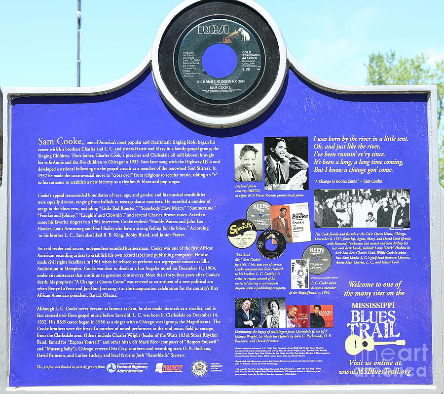 Sam Cooke Blues Trail Plaque History  Photograph by Chuck Kuhn