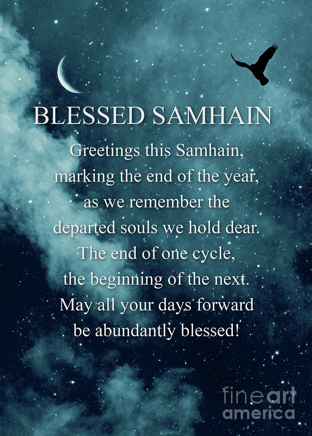 Samhain Blessing Pagan with Raven Moon and Blessings Poem Photograph by Stephanie Laird