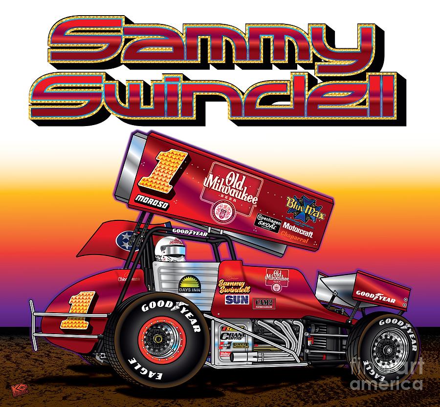 Dirt Track Digital Art - Sammy Swindell 1OM Sprint Car by Kevin Conger