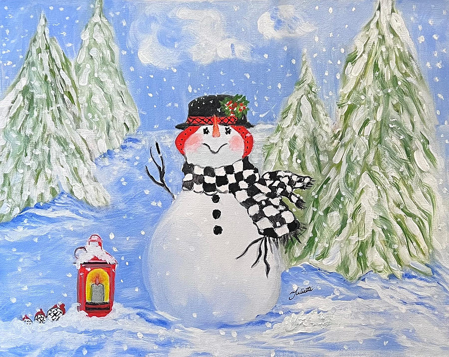 Sammy the Snowman Painting by Juliette Becker