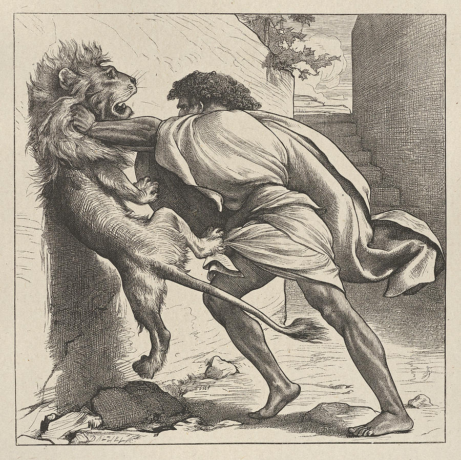 Samson and the Lion Drawing by After Frederic Leighton