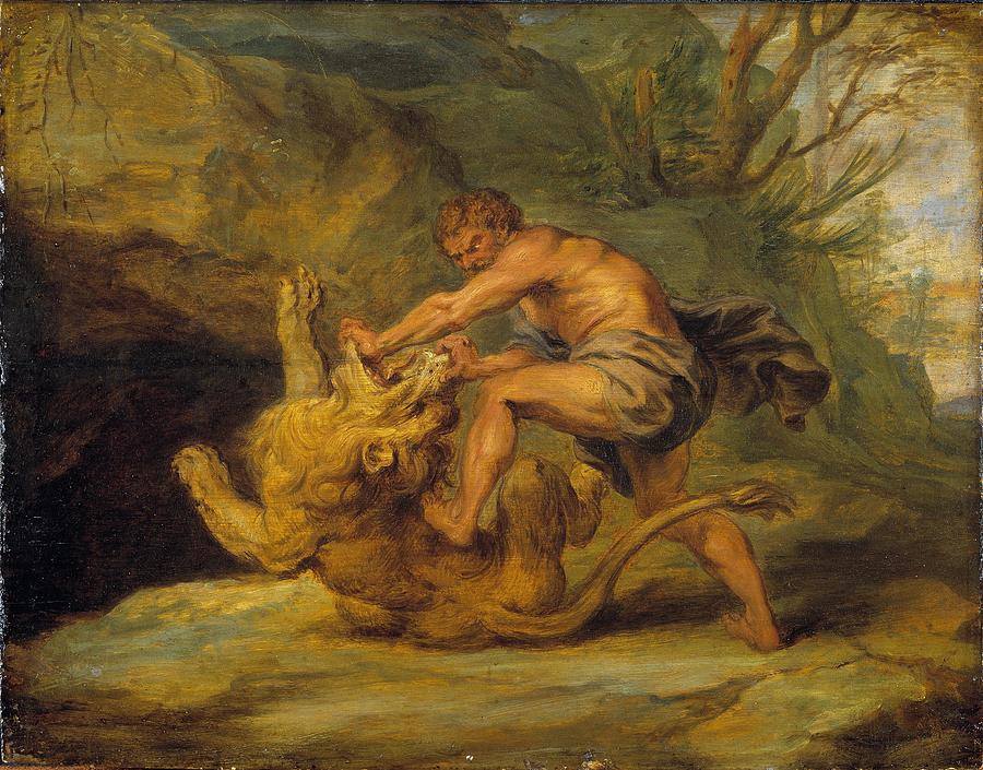 Jacob Jordaens Drawing - Samson and the Lion Study art by Workshop of Peter Paul Rubens Flemish