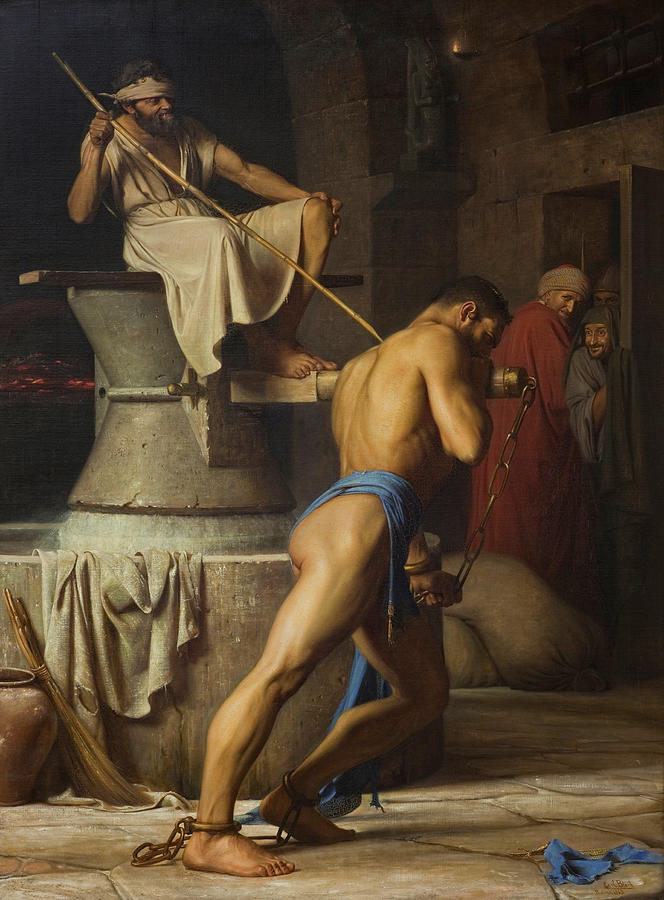 Samson In The Treadmill Amoung The Philistines Painting