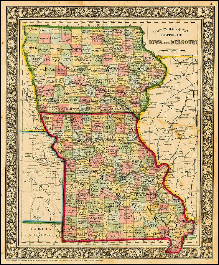 Samuel Augustus Mitchell Jr County Map Of The States Of Iowa And ...