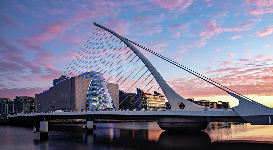 Architecture Photograph - Samuel Beckett Bridge at Dawn - Dublin by Barry O Carroll