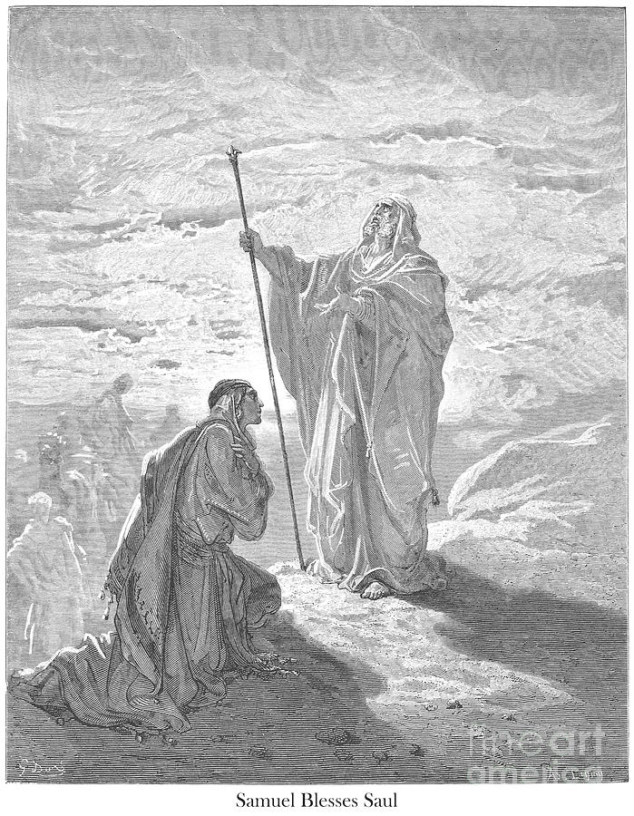 Samuel Blessing Saul by Gustave Dore v1 Drawing by Historic illustrations