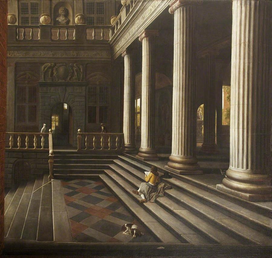 Samuel van Hoogstraten - A Perspective View of the Courtyard of a House Painting by Les Classics