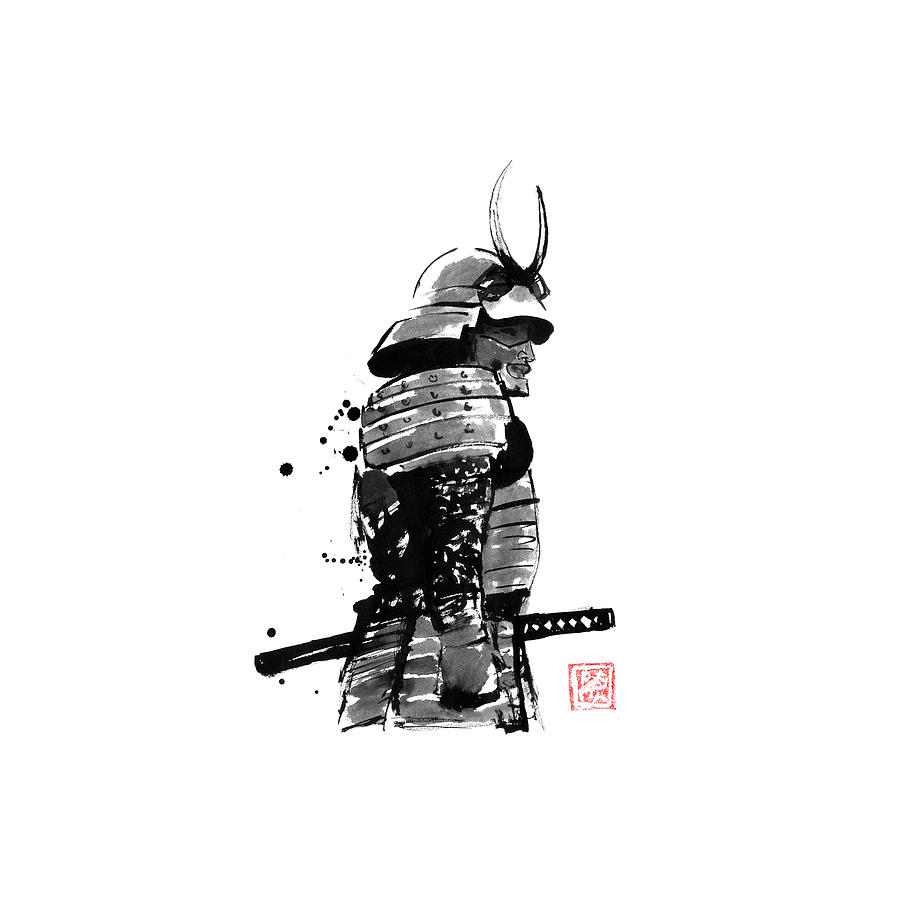 Samurai Drawing - Samurai Armor by Pechane Sumie