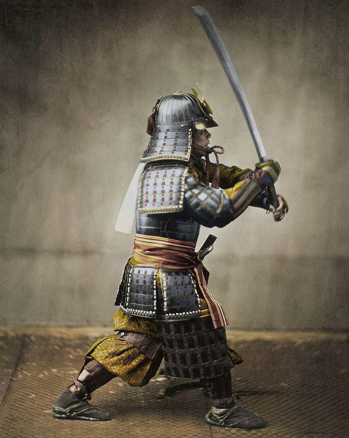 Samurai Brandishing His Sword - Japanese History - Colorized Photograph by War Is Hell Store