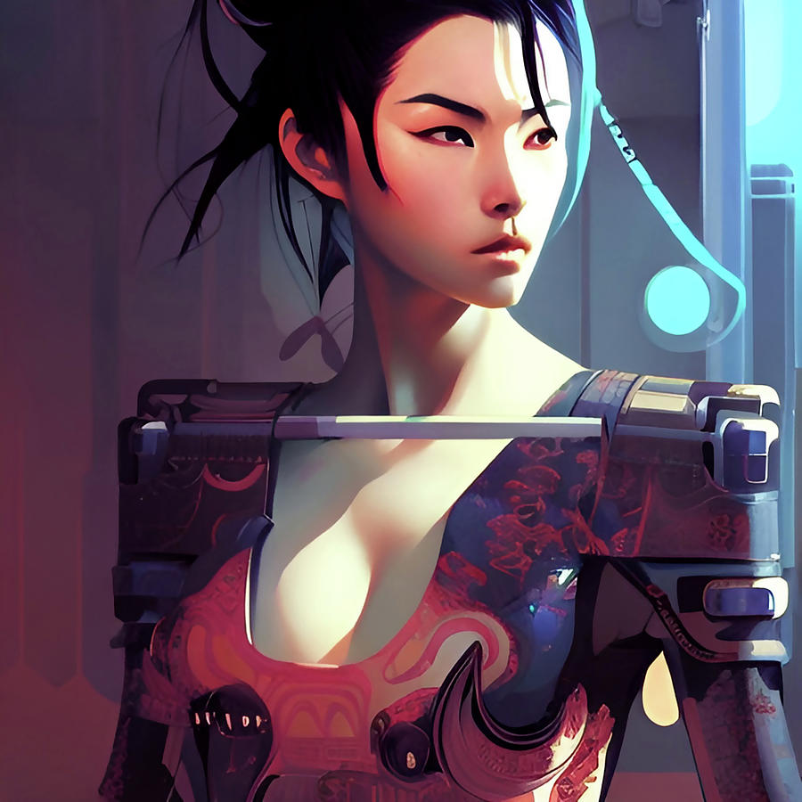 Samurai Cyberpunk Woman In A Comics Illustration Digital Art By Alessandro Della Torre Fine 7842